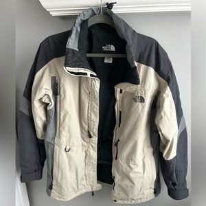 Vintage The North Face Women’s Winter Jacket, HyVent, black/gray/tan, size L